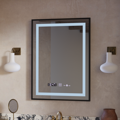Specchio rettangolare a LED, 50x70 cm, Verite Majeste Noir Motion Glow Marcello, sistema antiappannamento, orologio e termometro, specchi dimmerabili Marcello Titolo predefinito Alessandro Design