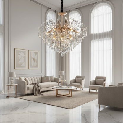 PALERMO Regalis Lampadario in cristallo, 12x E14, diametro 80 cm, oro