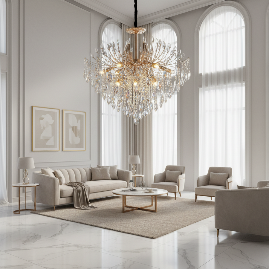 PALERMO Regalis Lampadario in cristallo, 12x E14, diametro 80 cm, oro