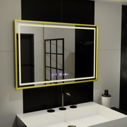 Specchio rettangolare a LED, 120x80 cm, Verite Royale Gold MotionGlow Marcello, sistema antiappannamento, orologio e termometro, specchi dimmerabili Marcello Titolo predefinito Alessandro Design