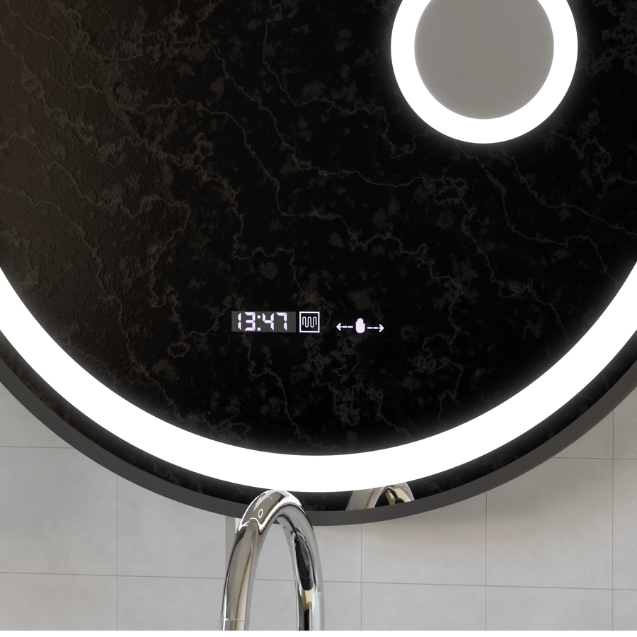 Specchio rotondo a LED, 11 W, 60 cm, sensore Micah Marcello MotionGlow, sistema antiappannamento, orologio e termometro, lente d'ingrandimento cosmetica, specchi Marcello dimmerabili Titolo predefinito Alessandro Design