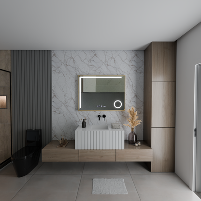 Specchio LED Sensore MotionGlow Rosalia 80x60 cm Luce Calda/Fredda/Neutra Dimmerabile Sistema di Disappannamento Termometro Orologio Collezione Marcello Funghi Marcello Specchi Titolo predefinito Alessandro Design
