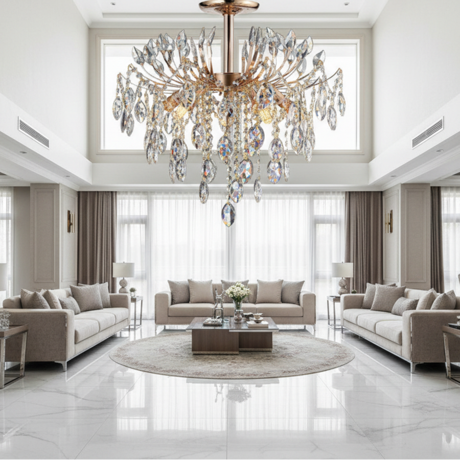 Lampadario in Cristallo PALERMO Elegance 5xE14, Diametro 50cm, Oro