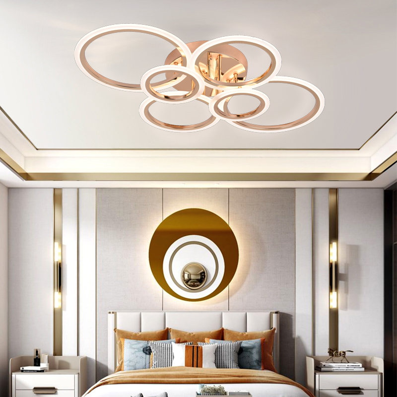 Lampadario LED con Telecomando BETTY 81W, 6 Cerchi, Luce Fredda/Calda/Neutra, Dimmerabile, Lampadari LED Oro Lucido con Telecomando Titolo predefinito Alessandro Design