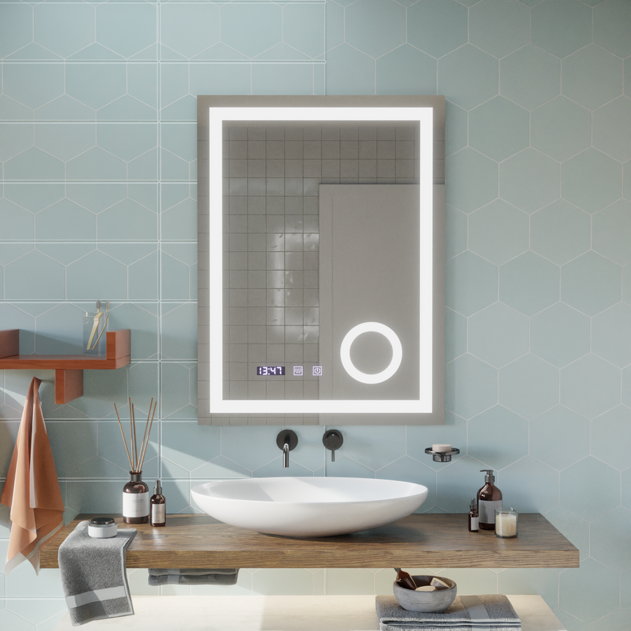 Specchio Touch LED NIVERA Sistema Antiappannante, Orologio e Temperatura 60x80 cm Specchi Cosmetici Ingranditori Korman S Titolo predefinito Alessandro Design