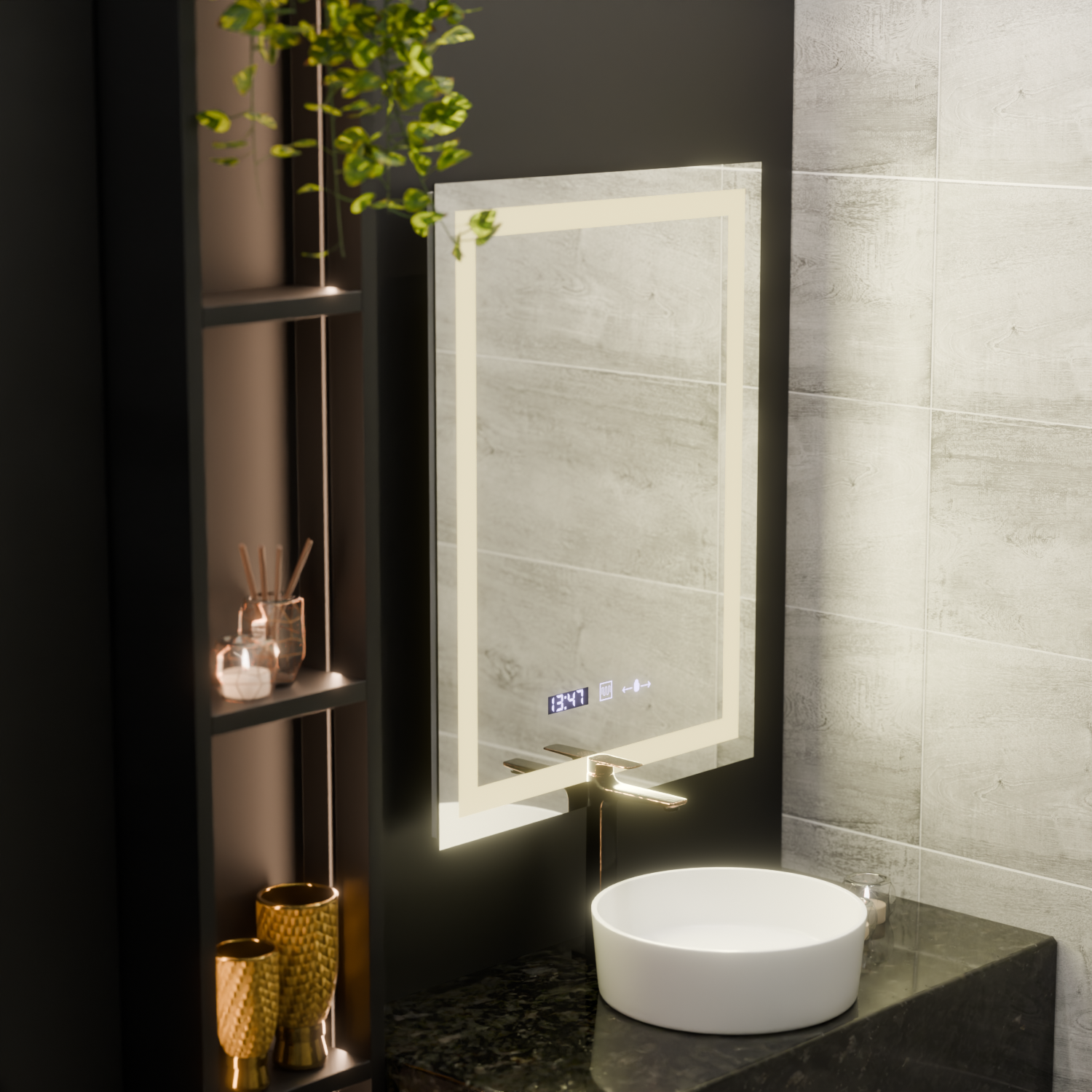 Specchio rettangolare a LED, 75x90 cm, Verite MotionGlow Marcello, Sistema Demister, Orologio e Termometro, Specchi Dimmerabili Marcello Titolo predefinito Alessandro Design