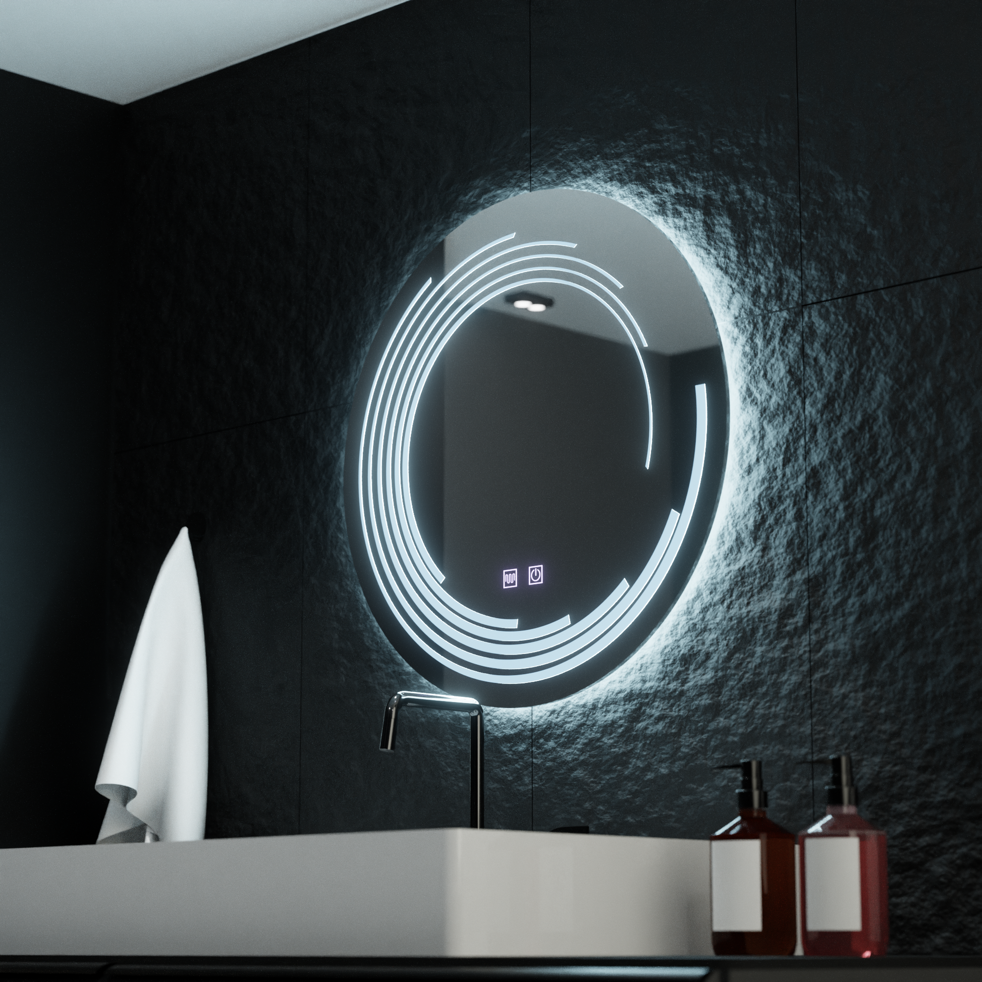 Specchio rotondo a LED 70 cm Lira Verità Sistema antiappannamento dimmerabile touch Specchi Korman E Titolo predefinito Alessandro Design
