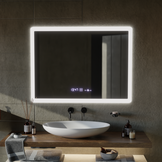 Specchio rettangolare a LED, 80x60 cm, sensore ELANCEE MotionGlow Marcello, sistema antiappannamento, orologio e termometro, specchi dimmerabili Titolo predefinito Marcello Alessandro Design