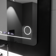 Specchio rettangolare a LED, 80x60 cm, Harmonie MotionGlow Marcello, Sistema antiappannante, Termometro e Orologio, Lente d'ingrandimento cosmetica, Specchi dimmerabili Marcello Titolo predefinito Alessandro Design