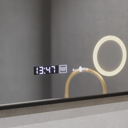 Specchio LED Francesca Sensore MotionGlow 60x80 cm Luce Calda/Fredda/Neutra Dimmerabile Cornice Nera Sistema Disappannante Spazzolato Termometro Orologio Collezione Marcello Funghi Marcello Specchi Titolo predefinito Alessandro Design