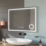 Specchio Touch LED NIVERA Sistema Antiappannante, Orologio e Temperatura 80x60 cm Specchi Cosmetici Ingranditori Korman S Titolo predefinito Alessandro Design