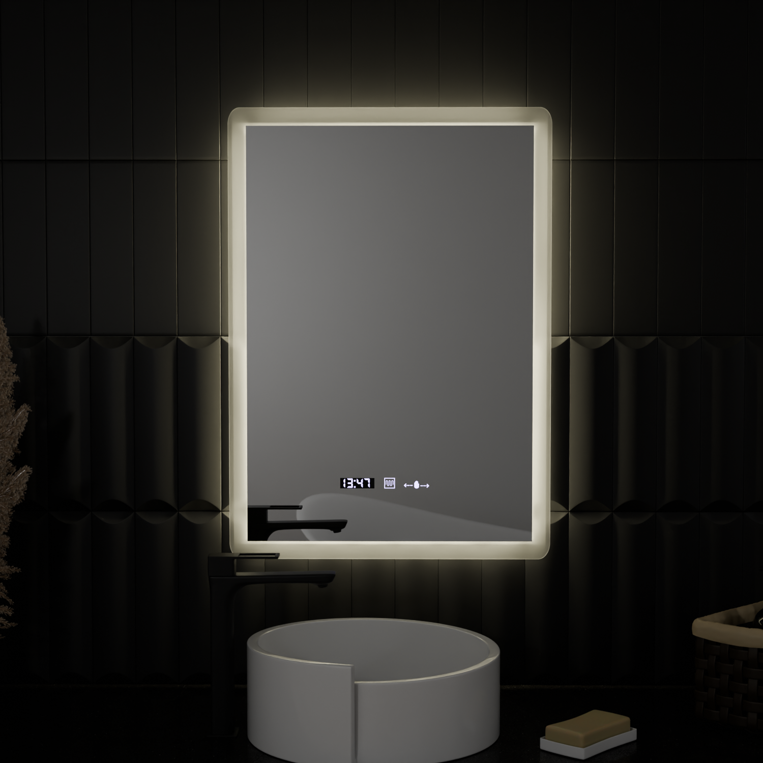 Specchio rettangolare a LED, 50x70 cm, sensore ELANCEE MotionGlow Marcello, sistema antiappannamento, orologio e termometro, specchi dimmerabili Titolo predefinito Marcello Alessandro Design