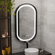 Oglinda LED Touch Helmut Sistem Dezaburire, Ceas si Temperatura 50x80 cm Rama Negru Brushed Marcello Funghi