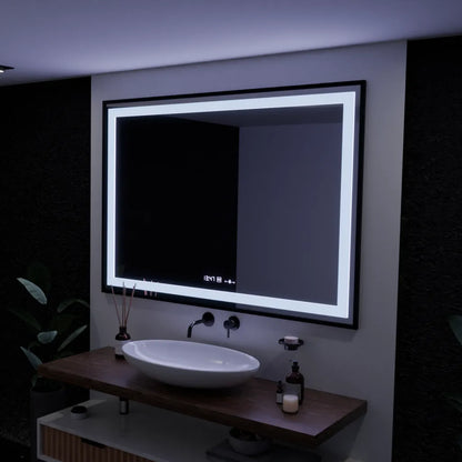 Specchio rettangolare a LED, 100x65 cm, Verite Majeste Noir Motion Glow Marcello, sistema antiappannamento, orologio e termometro, specchi dimmerabili Marcello Titolo predefinito Alessandro Design