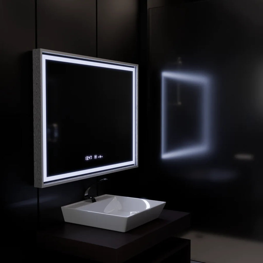 Specchio rettangolare a LED, 120x80 cm, Verite Imperial Silver Motion Glow Marcello, sistema antiappannamento, orologio e termometro, specchi dimmerabili Marcello Titolo predefinito Alessandro Design
