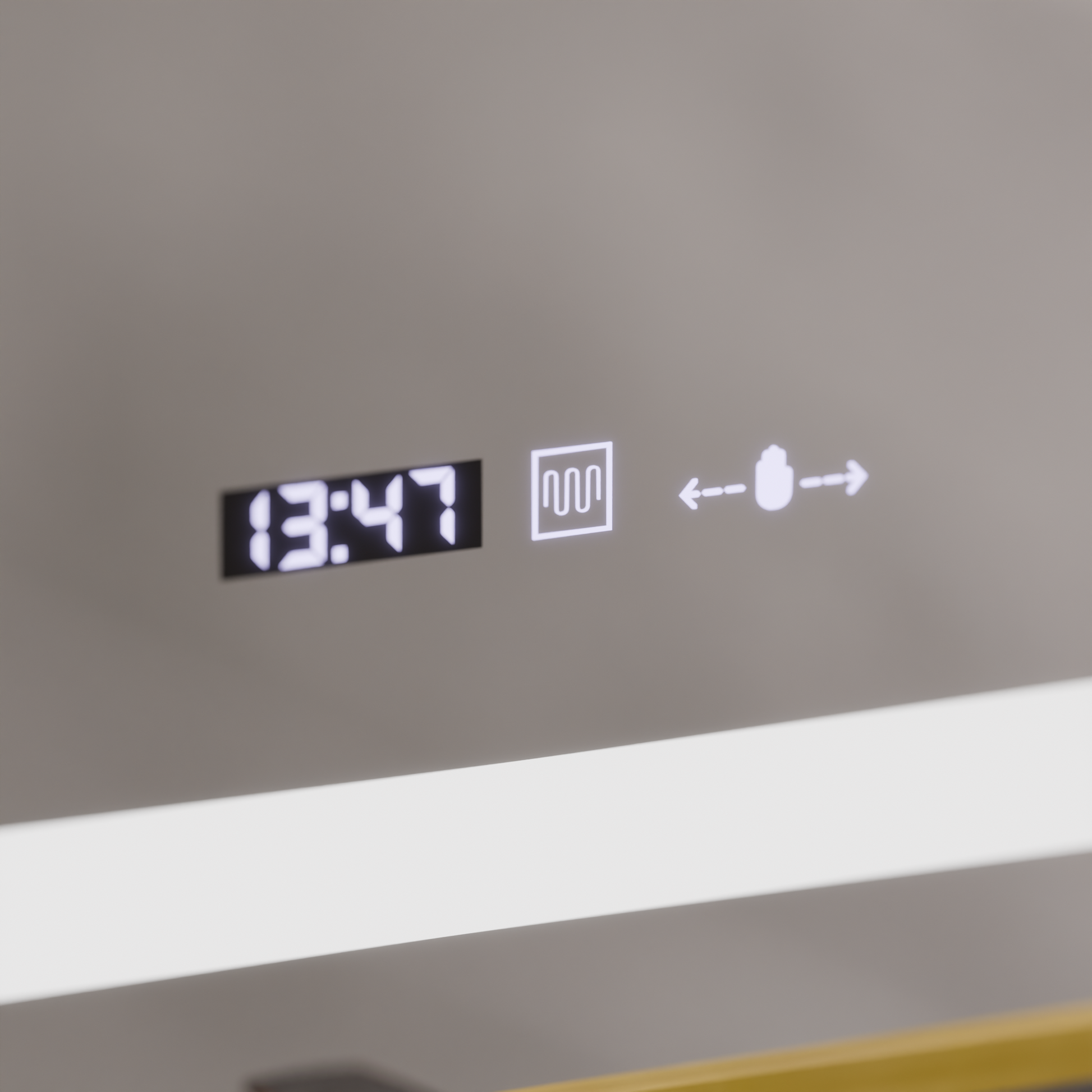 Specchio rettangolare a LED, 60x80 cm, Eclat MotionGlow Marcello, sistema antiappannamento, orologio e termometro, lente d'ingrandimento cosmetica, dimmerabile, cornice oro spazzolato Marcello Mirrors Titolo predefinito Alessandro Design