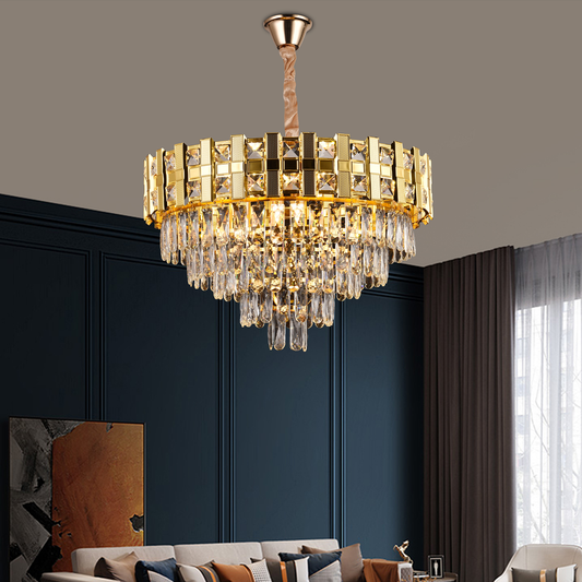 Candelabro in Cristal BRAN Mango 8xE14, Diametro 60cm, Oro Lucido, Altezza Regolabile Candelabro in Cristal Titolo predefinito Alessandro Design