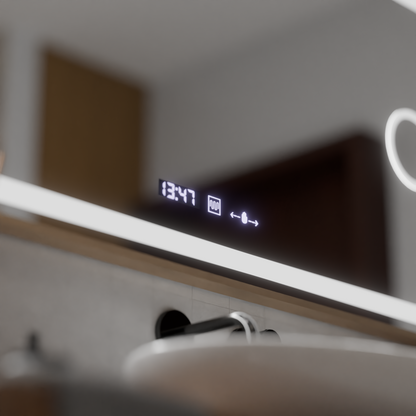 Specchio LED MotionGlow Sofia sensore con funzione antiappannamento Termometro Orologio 110x65 cm Luce Calda/Fredda/Neutra Dimmerabile, Cornice Oro Rosa, Collezione Marcello Funghi Marcello Specchi Titolo predefinito Alessandro Design