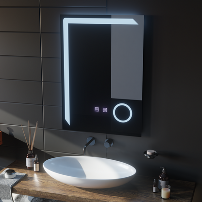 Specchio LED rettangolare, 50x70cm, Linea Touch, Sistema Demister, Specchi Dimmerabili Korman E Titolo predefinito Alessandro Design