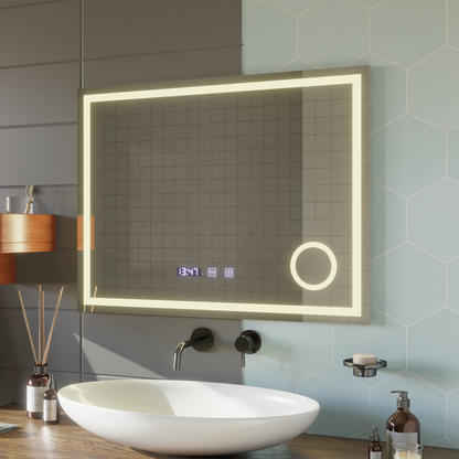 Specchio Touch LED NIVERA Sistema Antiappannante, Orologio e Temperatura 80x60 cm Specchi Cosmetici Ingranditori Korman S Titolo predefinito Alessandro Design