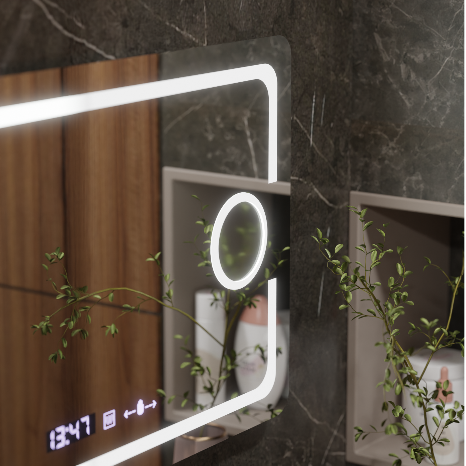 Specchio rettangolare a LED, 110x75 cm, Eclat MotionGlow Marcello, sistema antiappannamento, orologio e termometro, lente d'ingrandimento cosmetica, specchi dimmerabili Marcello Titolo predefinito Alessandro Design