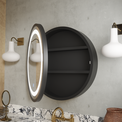 Specchio LED con armadietto, rotondo, 10W, 50x50cm, antiappannamento, cornice nera, spazio contenitore Specchi armadietti Titolo predefinito Alessandro Design
