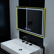 Specchio rettangolare a LED, 120x80 cm, Verite Royale Gold MotionGlow Marcello, sistema antiappannamento, orologio e termometro, specchi dimmerabili Marcello Titolo predefinito Alessandro Design