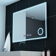 Specchio rettangolare a LED, 90x60 cm, Velour MotionGlow Marcello, sistema antiappannamento, orologio e termometro, lente d'ingrandimento cosmetica, specchi dimmerabili Marcello Titolo predefinito Alessandro Design