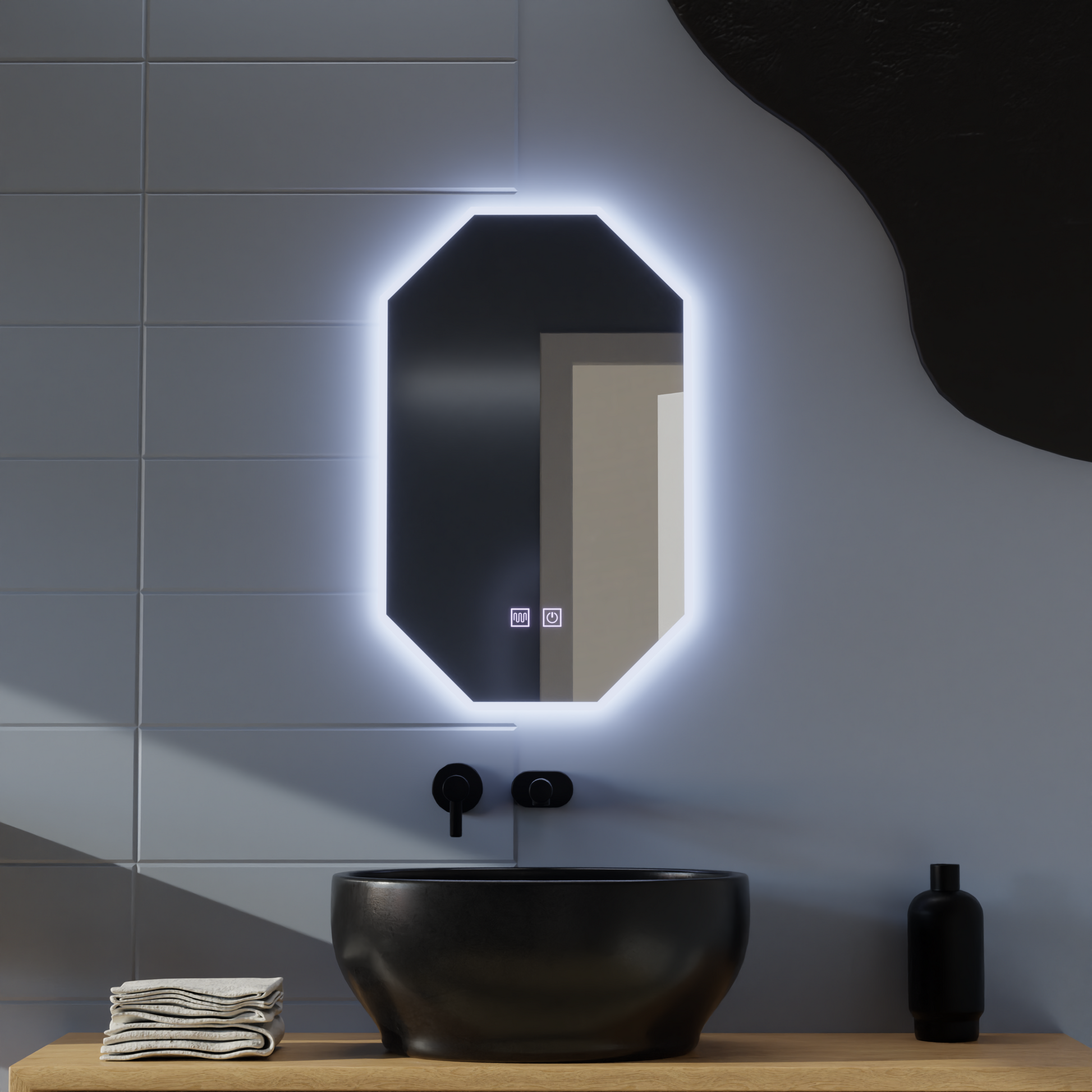 Specchio LED Polygon E43S/50X80, Sistema Luce e Disappannamento, Specchio da Bagno 50X80 cm con LED e Disappannamento Titolo predefinito Alessandro Design