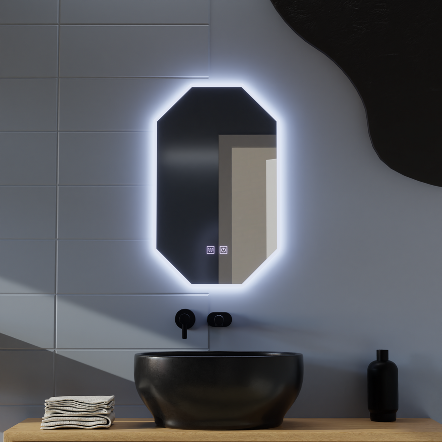 Specchio LED Polygon E43S/50X80, Sistema Luce e Disappannamento, Specchio da Bagno 50X80 cm con LED e Disappannamento Titolo predefinito Alessandro Design