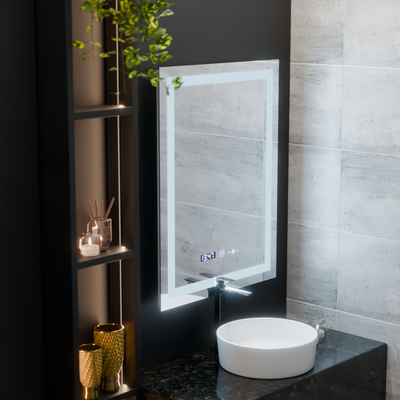 Specchio LED rettangolare, 75x90 cm, Verite MotionGlow Marcello, sistema antiappannamento, orologio e termometro, dimmerabile