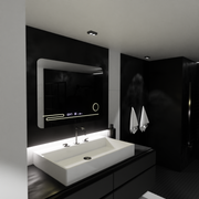 Specchio rettangolare a LED, 80x60 cm, Harmonie MotionGlow Marcello, Sistema antiappannante, Termometro e Orologio, Lente d'ingrandimento cosmetica, Specchi dimmerabili Marcello Titolo predefinito Alessandro Design