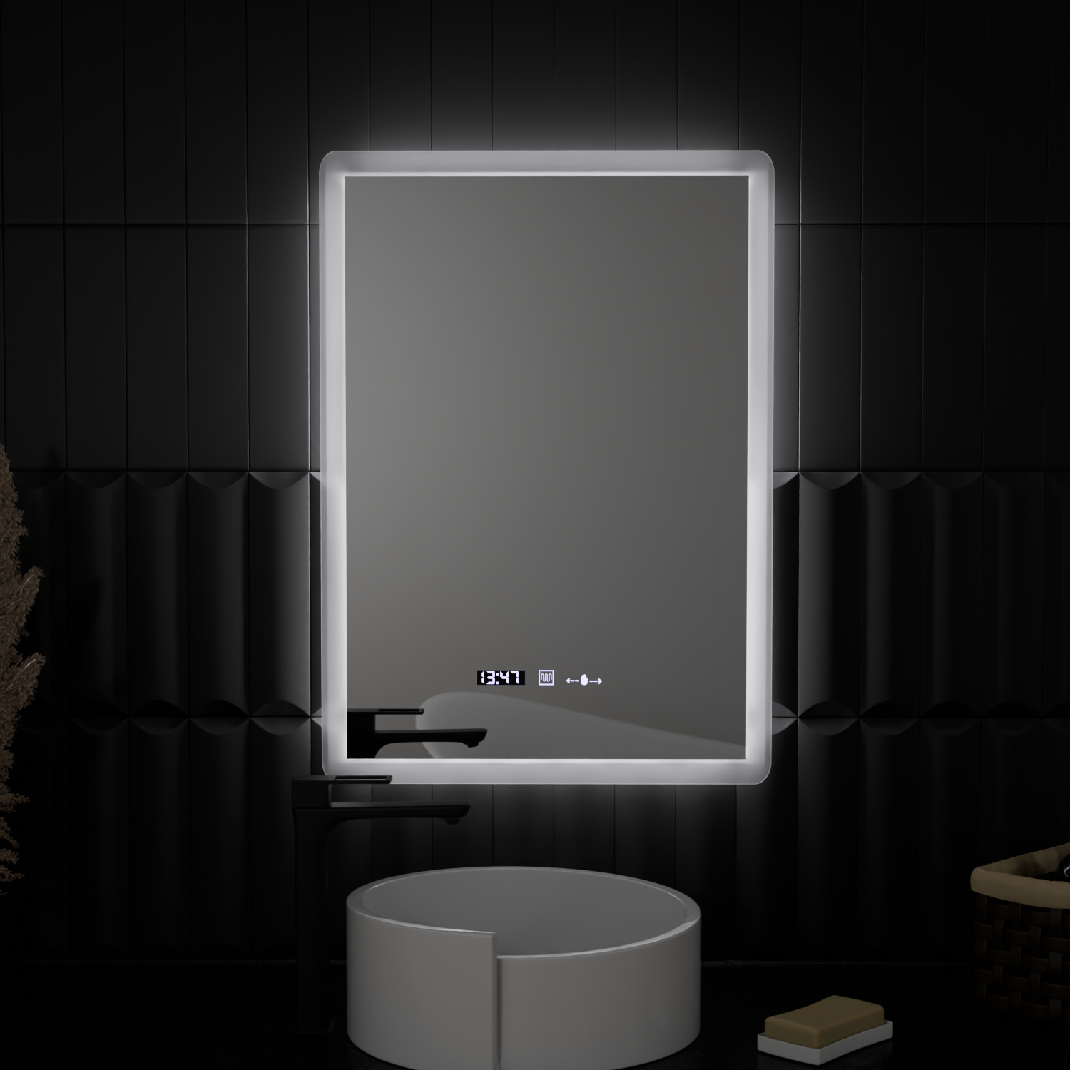 Specchio rettangolare a LED, 50x70 cm, sensore ELANCEE MotionGlow Marcello, sistema antiappannamento, orologio e termometro, specchi dimmerabili Titolo predefinito Marcello Alessandro Design