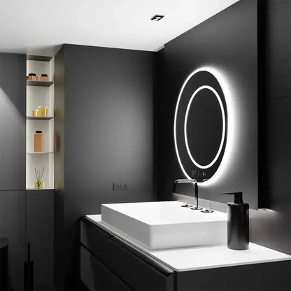 Specchio rotondo a LED, 60 cm, July Touch Marcello, Sistema antiappannamento, Orologio e termometro, Specchi Dimabila Marcello Titolo predefinito Alessandro Design