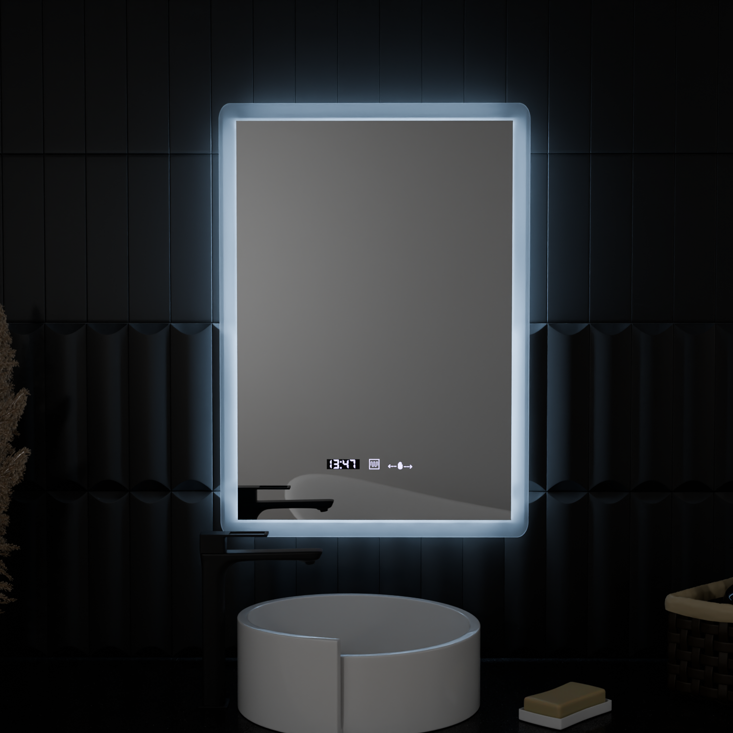 Specchio rettangolare a LED, 50x70 cm, sensore ELANCEE MotionGlow Marcello, sistema antiappannamento, orologio e termometro, specchi dimmerabili Titolo predefinito Marcello Alessandro Design
