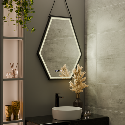 Specchio rettangolare a LED, 55x70 cm, sensore Marcello MotionGlow, sistema antiappannamento, orologio e termometro, specchi Marcello regolabili Titolo predefinito Alessandro Design