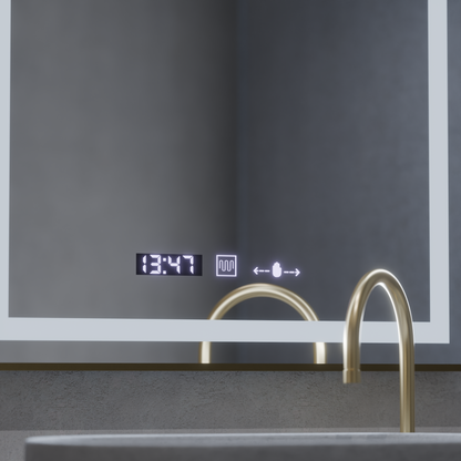 Specchio rettangolare a LED, 60x80 cm, Verite Royale Gold MotionGlow Marcello, sistema antiappannante, orologio e termometro, specchi dimmerabili Marcello Titolo predefinito Alessandro Design