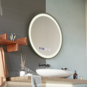 Specchio LED Touch NOVARA Sistema Demister, Orologio e Temperatura 70 cm Cornice Nera Specchi Korman Spazzolato S Titolo predefinito Alessandro Design