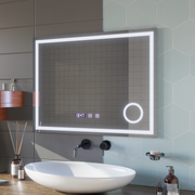 Specchio Touch LED NIVERA Sistema Antiappannante, Orologio e Temperatura 80x60 cm Specchi Cosmetici Ingranditori Korman S Titolo predefinito Alessandro Design