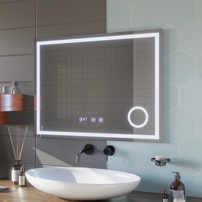 Specchio Touch LED NIVERA Sistema Antiappannante, Orologio e Temperatura 80x60 cm Specchi Cosmetici Ingranditori Korman S Titolo predefinito Alessandro Design