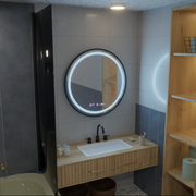 Specchio rotondo a LED, 100 cm, Celeste Majesté Noir MotionGlow Marcello, sistema antiappannamento, orologio e termometro, specchi dimmerabili Marcello Titolo predefinito Alessandro Design