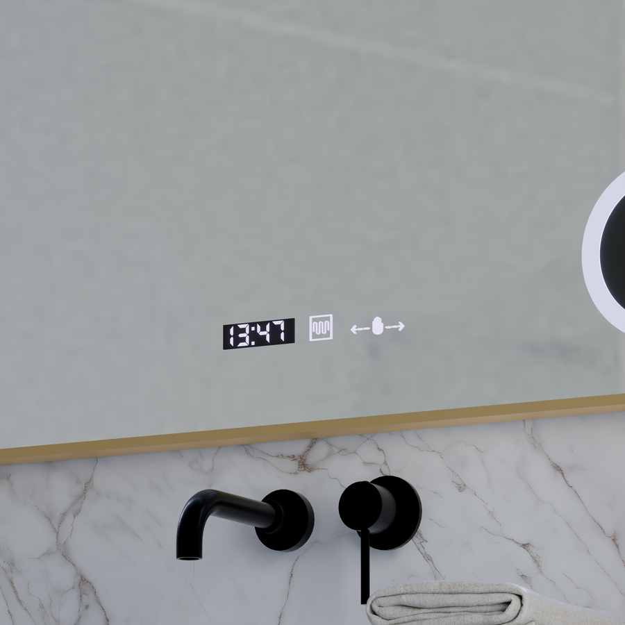Specchio LED Sensore MotionGlow Rosalia 80x60 cm Luce Calda/Fredda/Neutra Dimmerabile Sistema di Disappannamento Termometro Orologio Collezione Marcello Funghi Marcello Specchi Titolo predefinito Alessandro Design