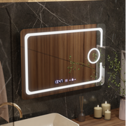 Specchio rettangolare a LED, 110x75 cm, Eclat MotionGlow Marcello, sistema antiappannamento, orologio e termometro, lente d'ingrandimento cosmetica, specchi dimmerabili Marcello Titolo predefinito Alessandro Design