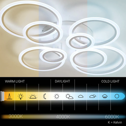 Lampadario a LED con telecomando BETTY 127W, 8 Cerchi, Luce Fredda/Calda/Neutra, Dimmerabile, Lampadario a LED Bianco con telecomando Titolo predefinito Alessandro Design
