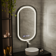 Oglinda LED Touch Helmut Sistem Dezaburire, Ceas si Temperatura 50x80 cm Rama Negru Brushed Marcello Funghi