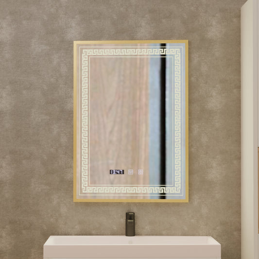 Specchio LED Touch Bruno Demister System, Orologio e Temperatura 60x80 cm Cornice Oro Spazzolato, S84/60X80 Specchi Korman S Titolo predefinito Alessandro Design