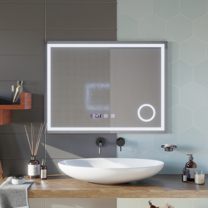 Specchio Touch LED NIVERA Sistema Antiappannante, Orologio e Temperatura 80x60 cm Specchi Cosmetici Ingranditori Korman S Titolo predefinito Alessandro Design