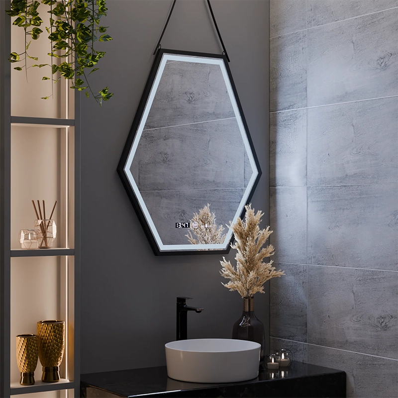 Specchio rettangolare a LED, 55x70 cm, sensore Marcello MotionGlow, sistema antiappannamento, orologio e termometro, dimmerabile