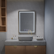 Specchio rettangolare a LED, 60x80 cm, Verite Royale Gold MotionGlow Marcello, sistema antiappannante, orologio e termometro, specchi dimmerabili Marcello Titolo predefinito Alessandro Design