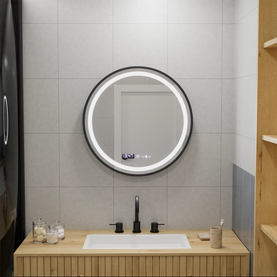 Specchio rotondo a LED, 60 cm, Celeste Majesté Noir MotionGlow Marcello, sistema antiappannamento, orologio e termometro, dimmerabile